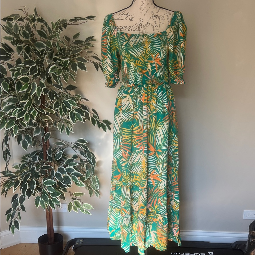 Betsey Johnson Tropical Green and Orange Maxi Dress